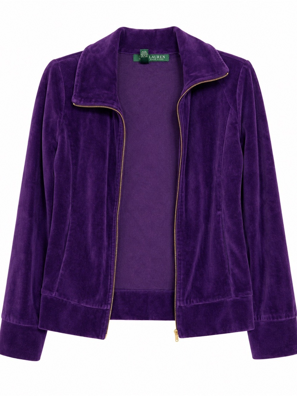 Ralph Lauren Purple Velvet Zip-Front Bomber Jacket